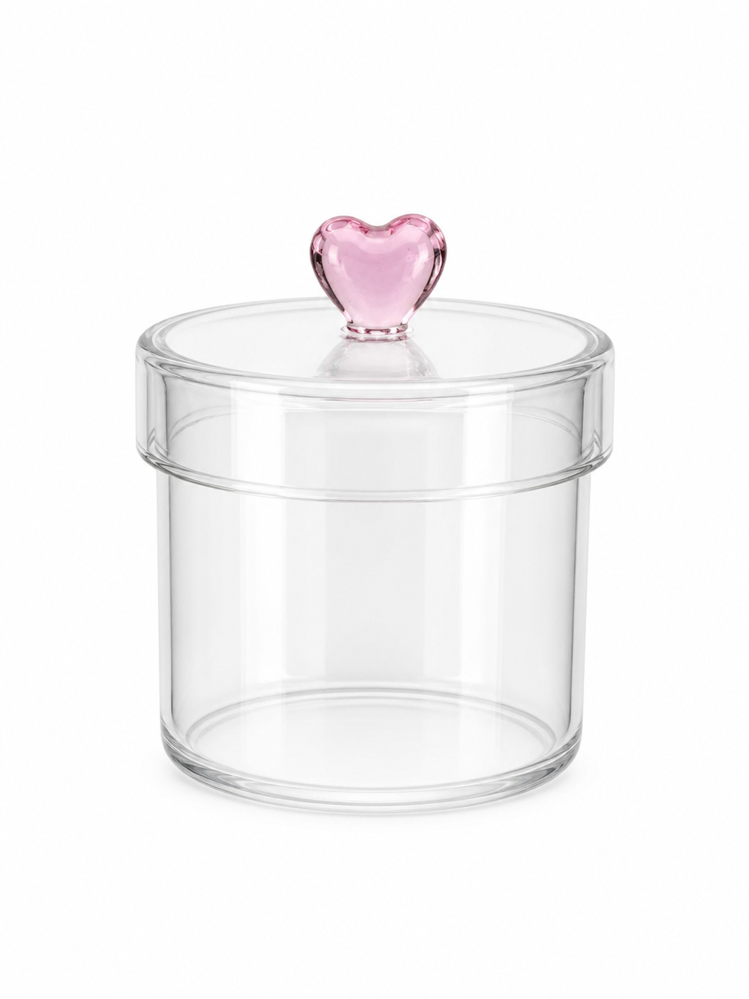Pote Hermético Transparente Pequeno com Tampa e Puxador de Coração Rosa