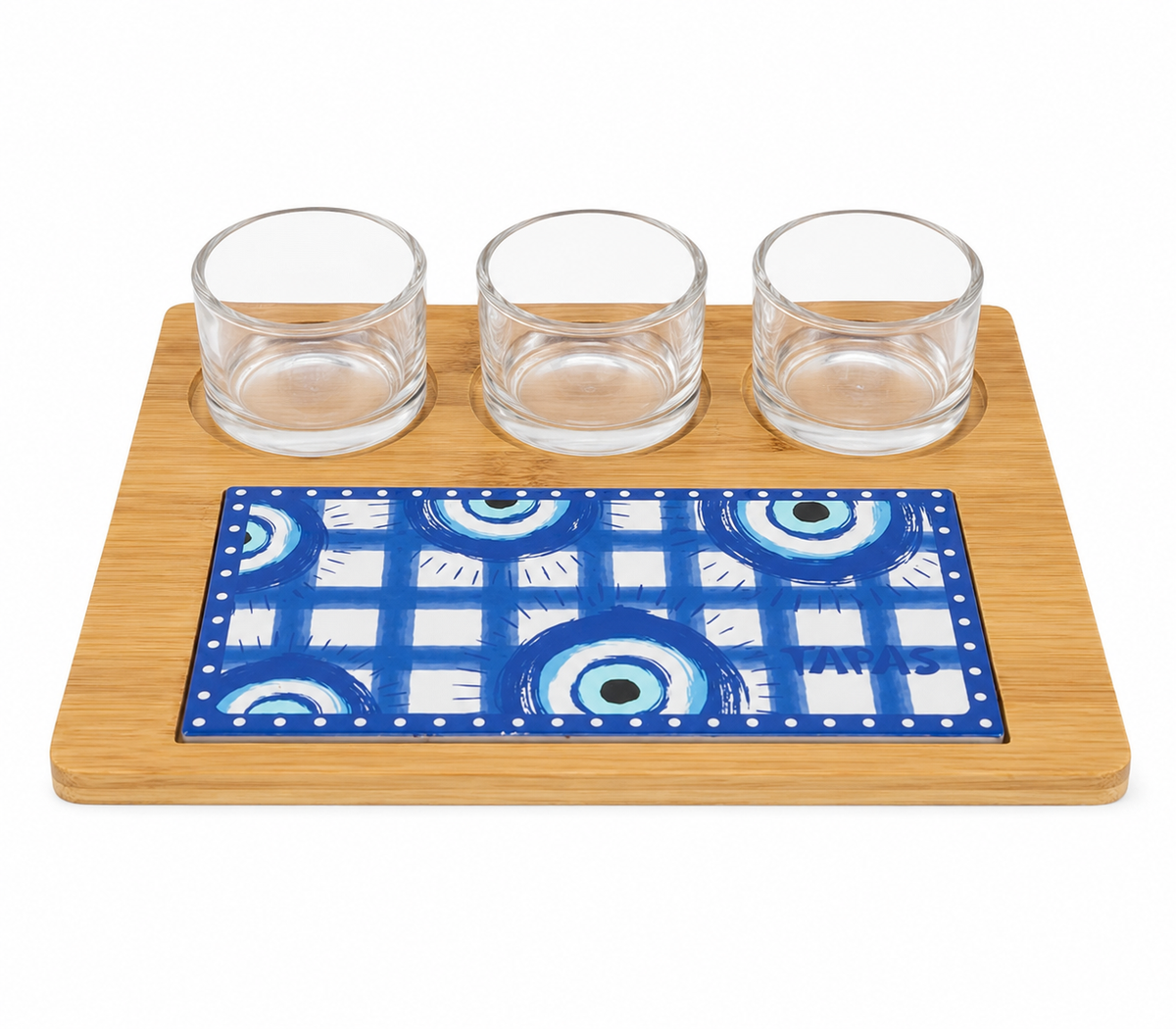 Conjunto para Servir Petiscos 5 Peças Greek Lyor com Bandeja de Bambu