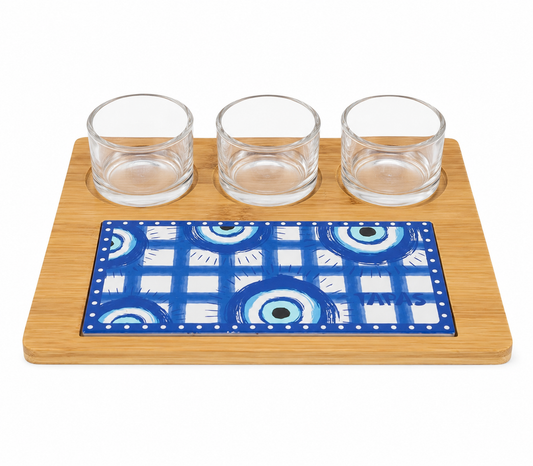 Conjunto para Servir Petiscos 5 Peças Greek Lyor com Bandeja de Bambu