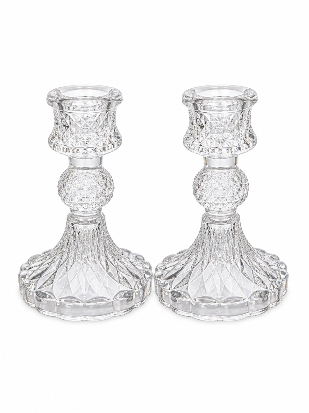 Jogo de Castiçais de Vidro Diamond Transparente – 2 Peças