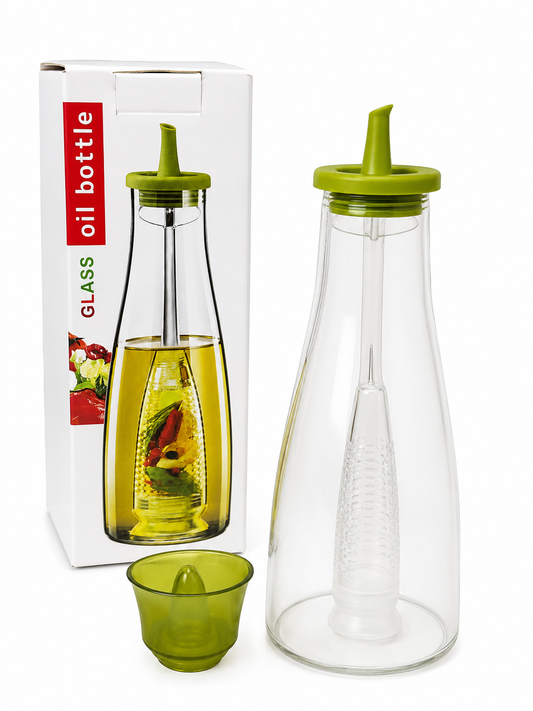 Galheteiro Oil Bottle em Vidro com Infusor para Azeite e Ervas – 1L