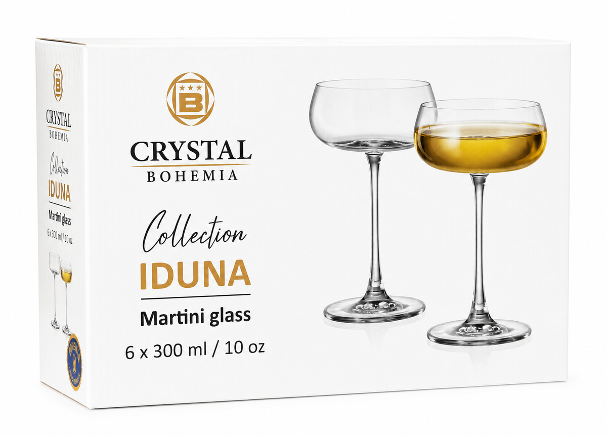 Jogo de Taças Martini Crystal Bohemia Iduna 300ml – Kit com 6 Taças de Cristal