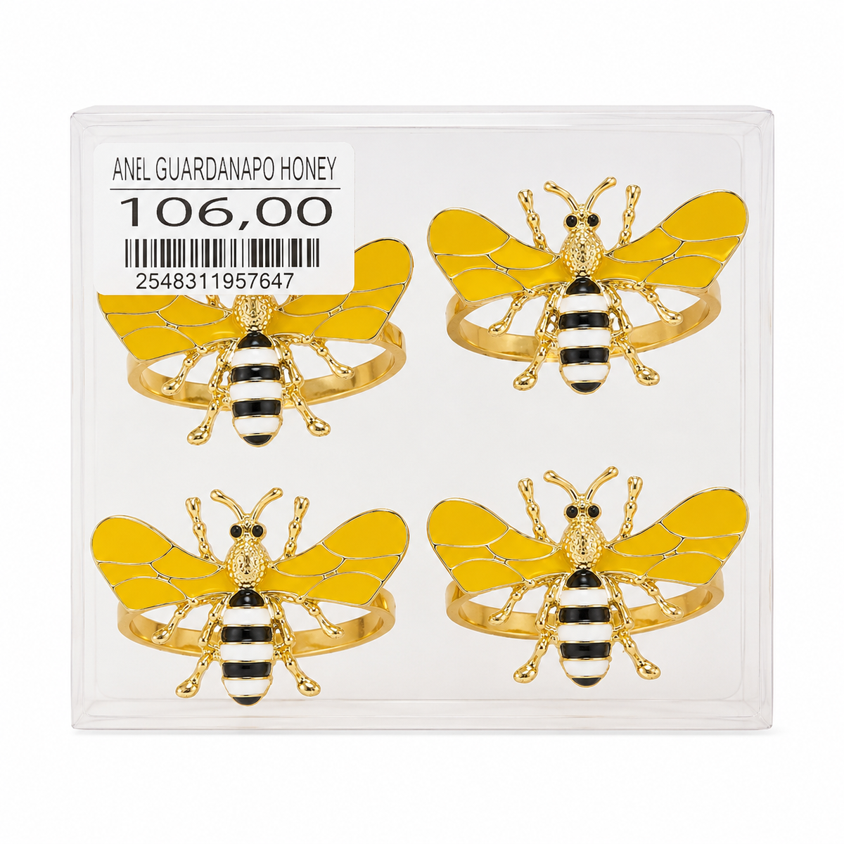 Kit Porta-Guardanapo Honey Bee Dourado – 4 Peças Decorativas para Mesa Posta