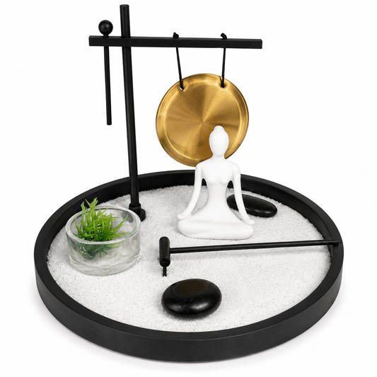 Jardim Zen Decorativo com Gong Oriental – Kit Relaxamento e Meditação