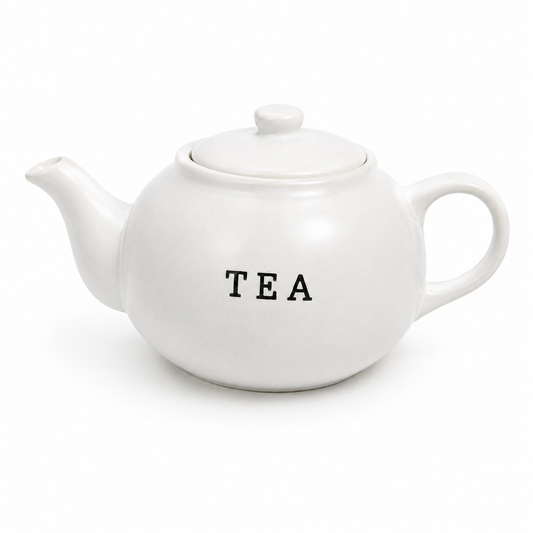 Bule para Chá em Cerâmica Branca “TEA” – Bule Decorativo e Funcional