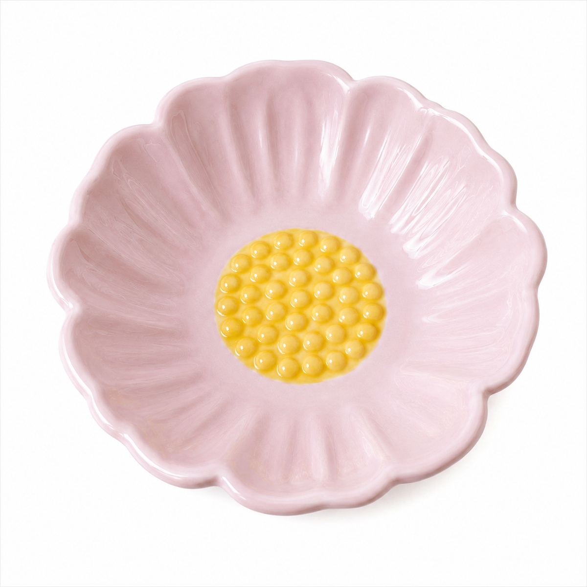 Bowl Flor Rosa em Cerâmica com Centro Amarelo