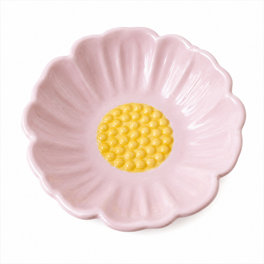 Bowl Flor Rosa em Cerâmica com Centro Amarelo