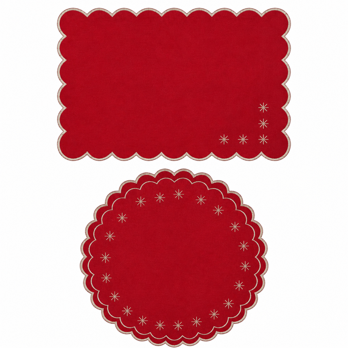 Lugar Americano Vermelho Bordado Estrela – Mesa Posta Natalina Elegante