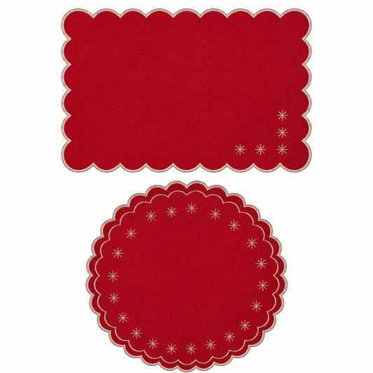Lugar Americano Vermelho Bordado Estrela – Mesa Posta Natalina Elegante