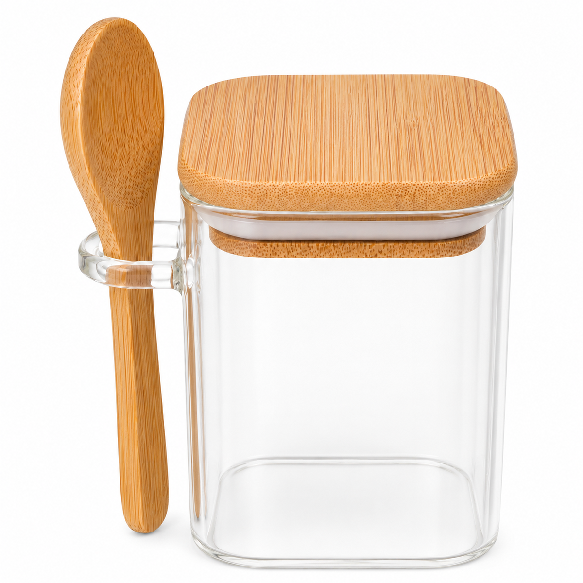 Pote Hermético de Vidro com Tampa de Bambu e Colher