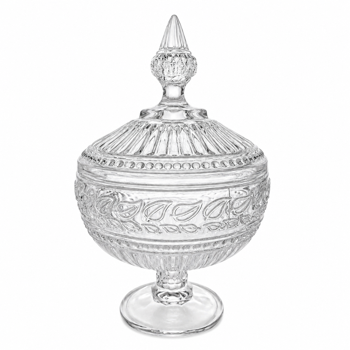 Bomboniere de Vidro com Pé e Tampa – Potiche Decorativo Elegante