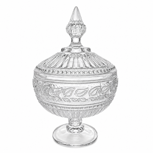 Bomboniere de Vidro com Pé e Tampa – Potiche Decorativo Elegante