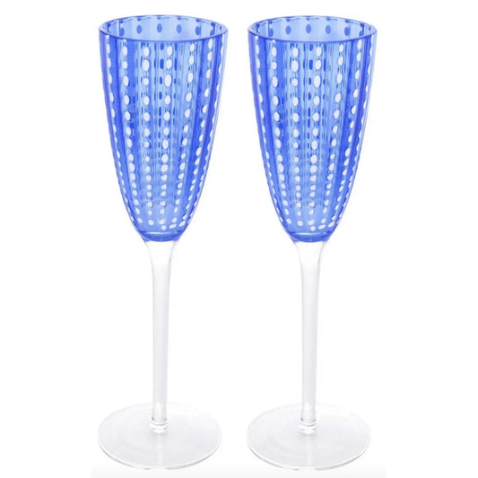 2 Taças Para Champanhe Wolff Orquídea De Vidro Azul 200ml