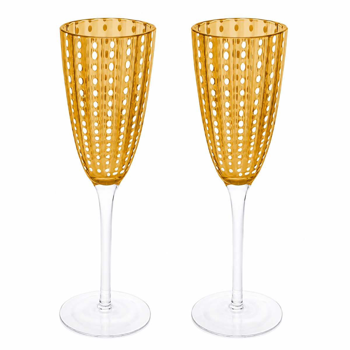 Kit 2 Taças Champagne Dourada com Poá | Taça Espumante Luxo | Vidro Elegante