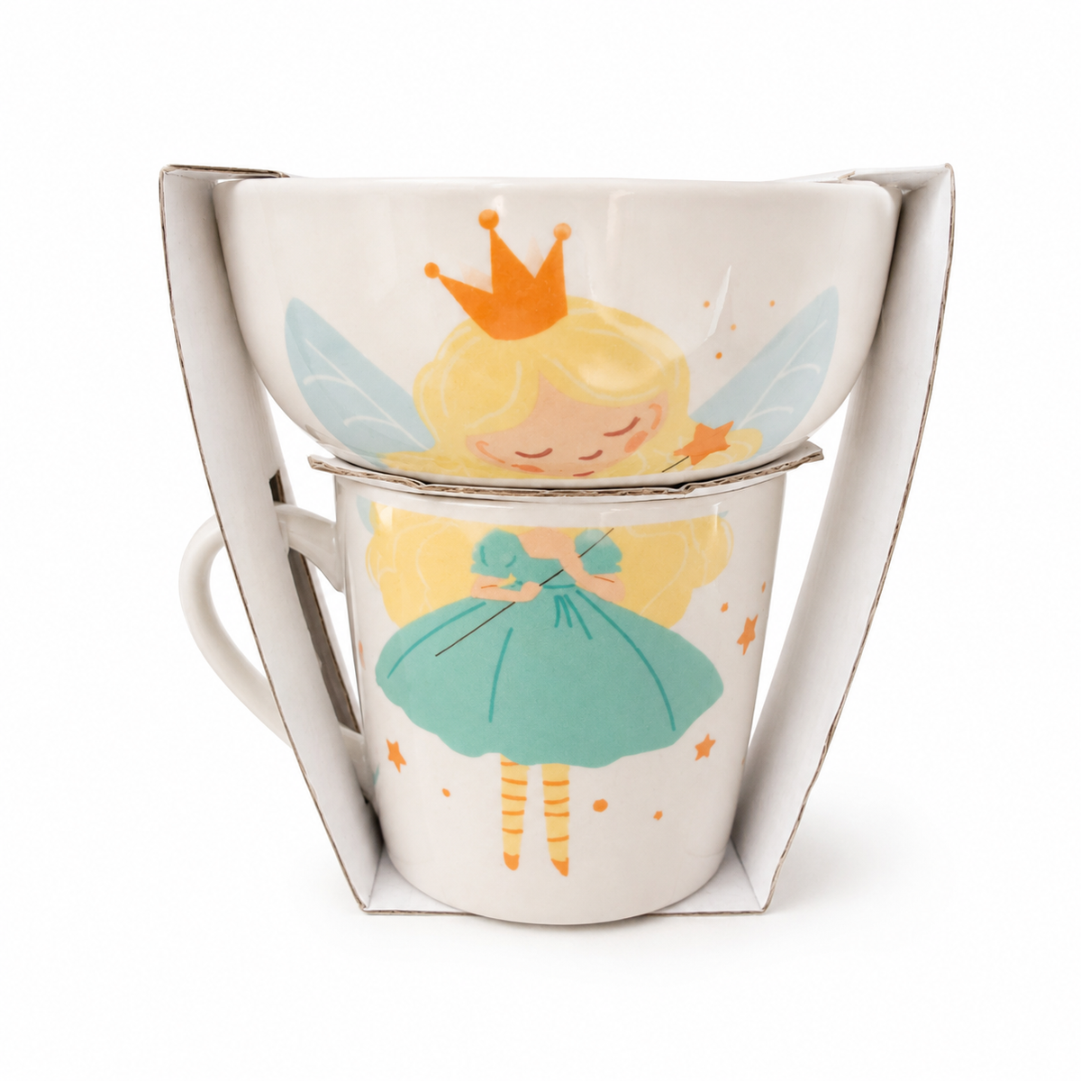 Kit Caneca + Bowl Fada Encantada Infantil em Cerâmica