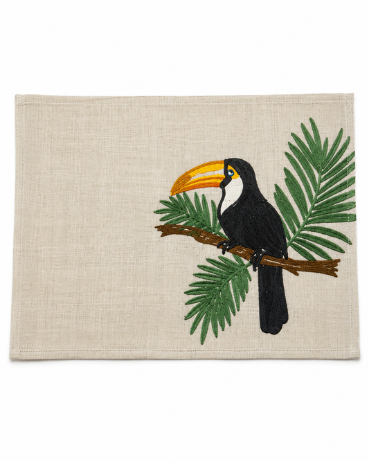 Lugar Americano Bordado Tucano Tropical – Linho Bege