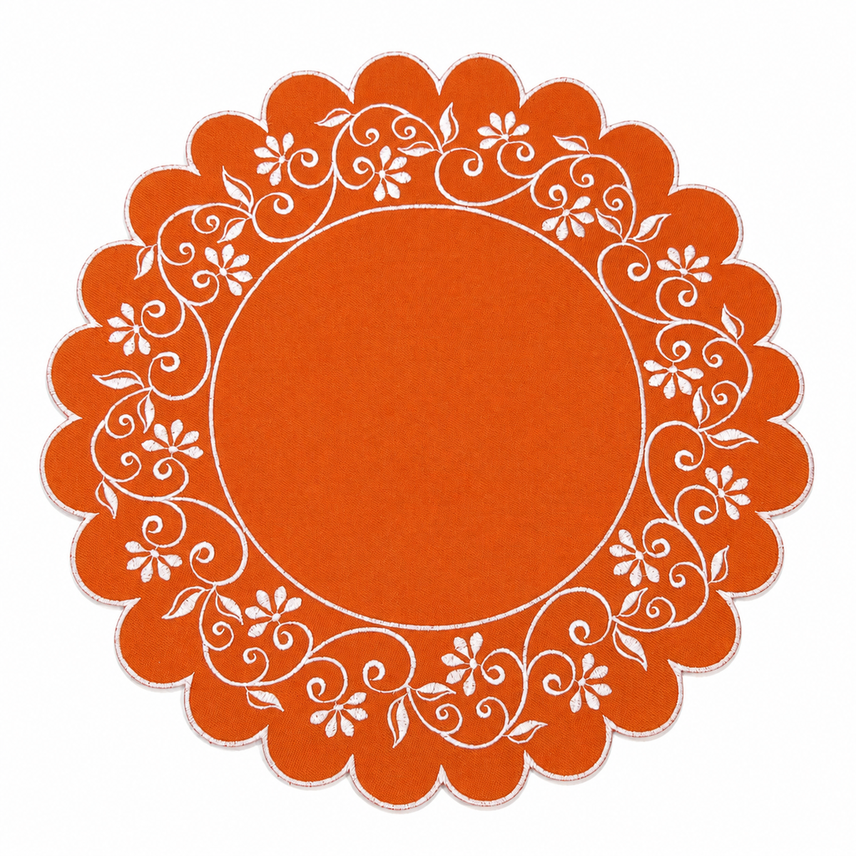Lugar Americano Redondo Bordado Laranja Floral – Arabesco