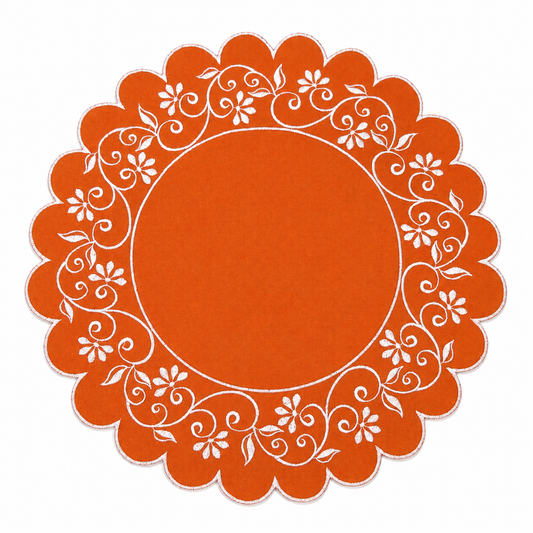 Lugar Americano Redondo Bordado Laranja Floral – Arabesco