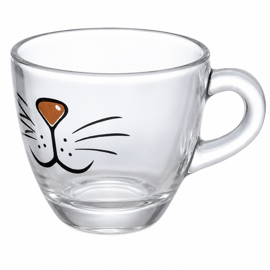 Xícara de Vidro Gatinho Transparente – Fofa e Delicada