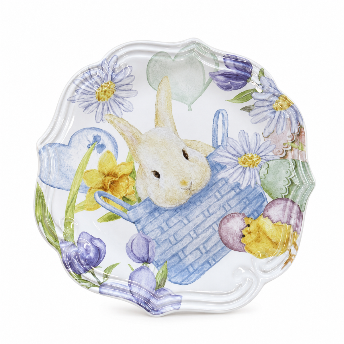 Prato Decorativo Coelho Floral em Cerâmica
