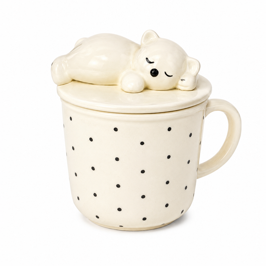Caneca com Tampa Gatinho 400ml | Caneca Fofa com Tampa Decorativa