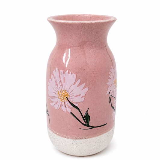 Vaso Decorativo em Cerâmica Floral Rosa – Elegante para Sala e Jardim