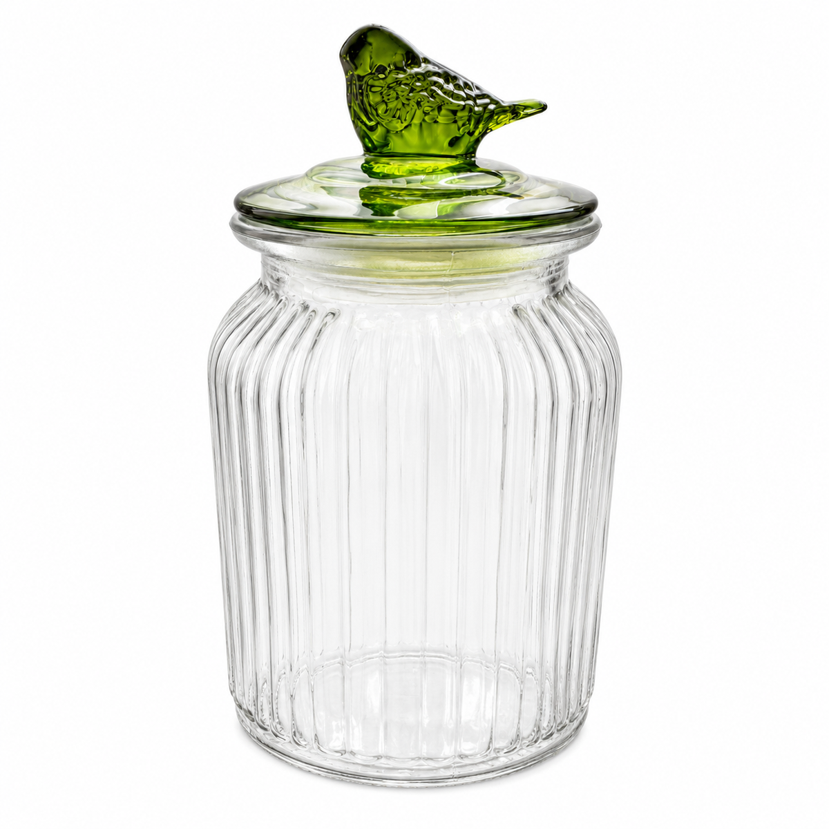 Pote de Vidro 1 Litro com Tampa Verde e Pássaro Decorativo