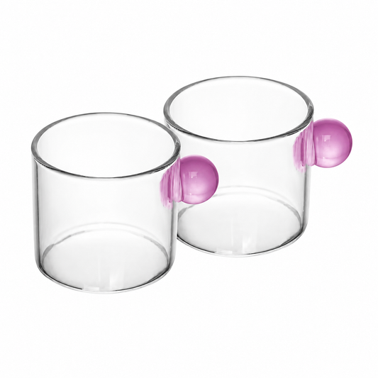 Jogo com 2 Xícaras de Vidro com Alça Bola Rosa 90ml