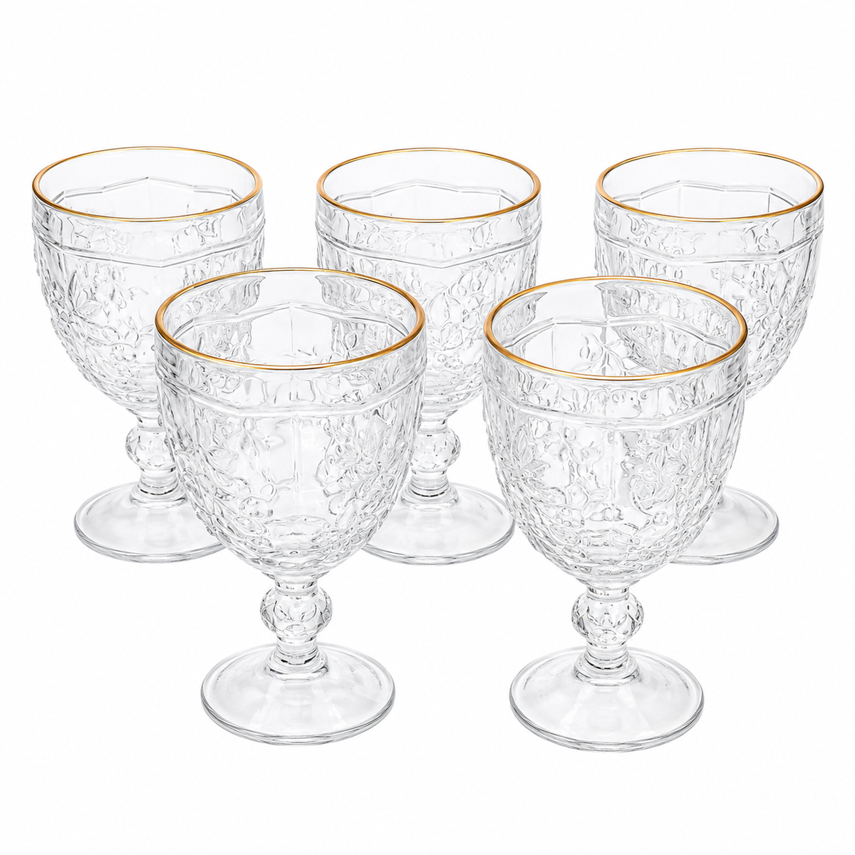 Unidade de Taça de Vidro com Relevo Floral e Borda Dourada