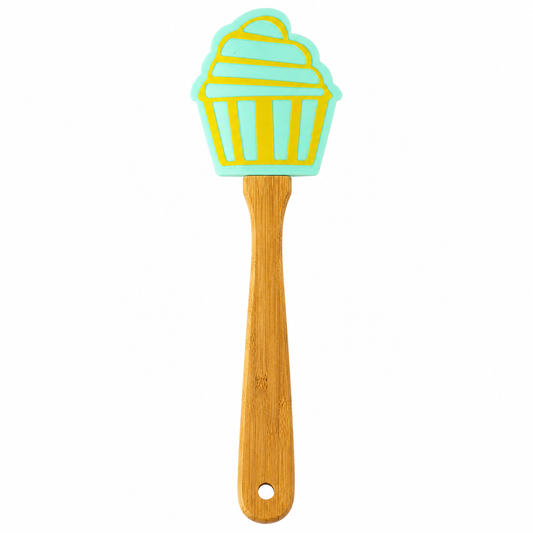 Espátula de Silicone Cupcake com Cabo de Bambu Verde e lilás