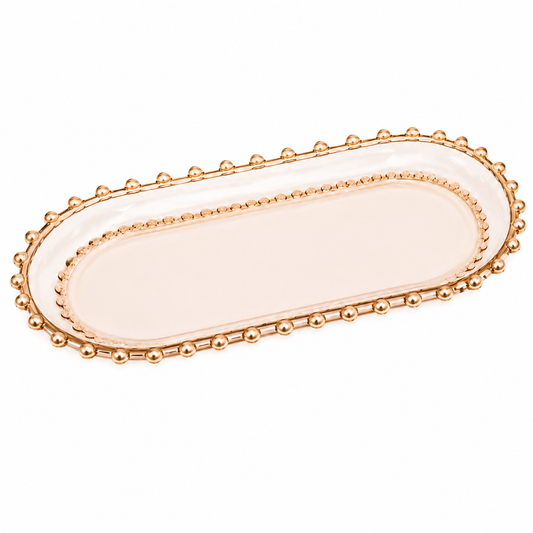 Travessa Oval de Vidro com Borda em Esferas – Elegante e Sofisticada