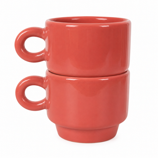 Xícara Empilhável em Cerâmica – Coral | Design Moderno 190ml