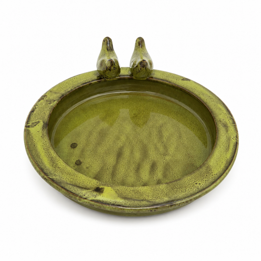 Centro de Mesa Decorativo em Cerâmica Verde com Pássaros