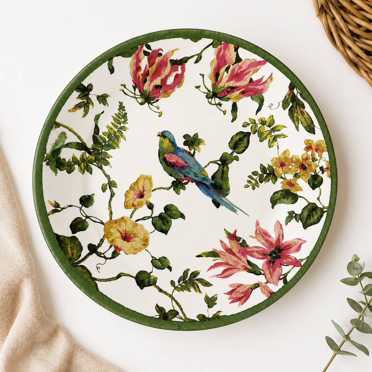 Prato de Sobremesa Alleanza Tropical Bird Cerâmica Decorada 20 cm