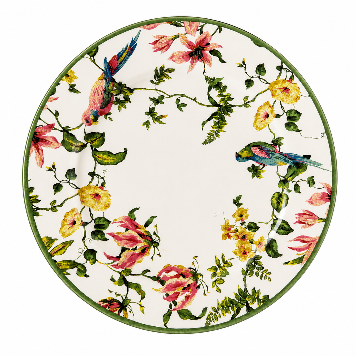 Prato Raso Alleanza Pássaros Cerâmica Decorada 29 cm Mesa Posta