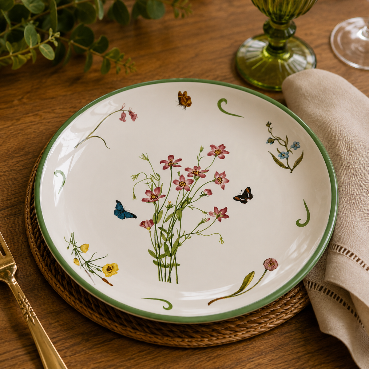 Prato Raso Aleanza Flores do Campo Cerâmica Decorada 29 cm Mesa Posta