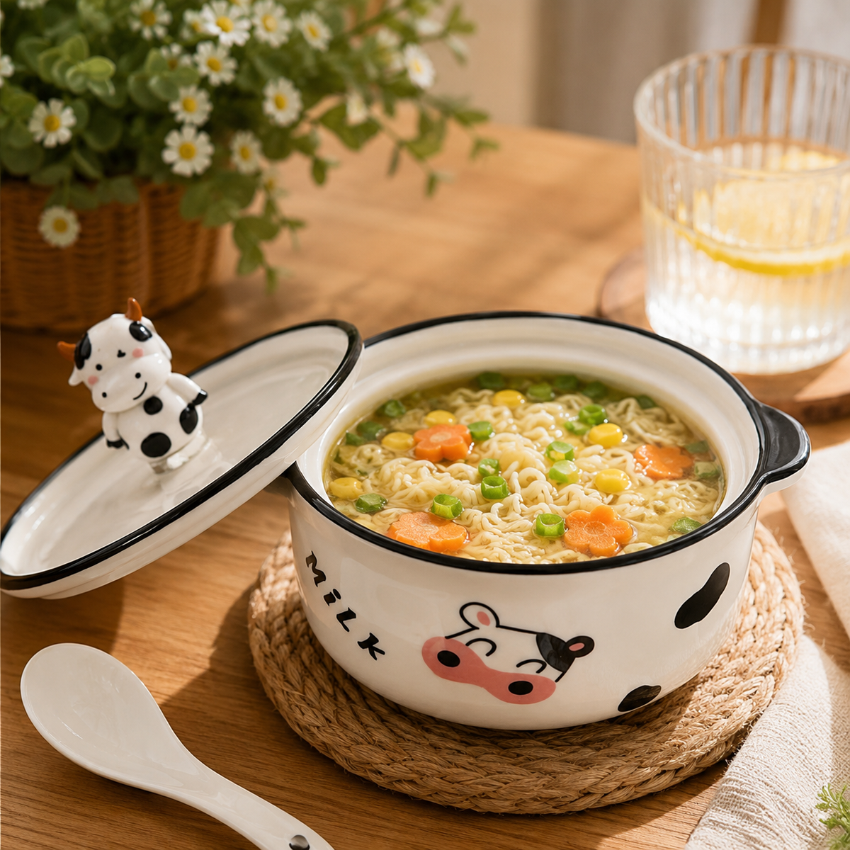 Cocotte de Cerâmica Vaquinha com Tampa de Vidro 750ml