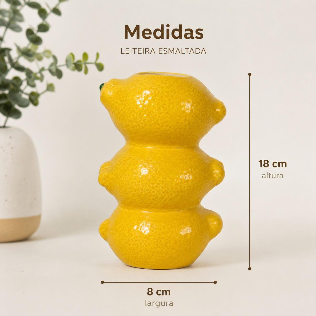 Vaso Decorativo Limões em Cerâmica Amarelo – 3 Limões Empilhados