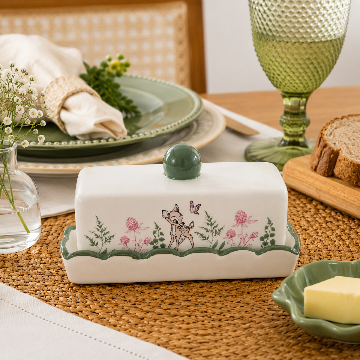 Manteigueira de Cerâmica Bambi – Porta Manteiga com Tampa | Delicada e Charmosa