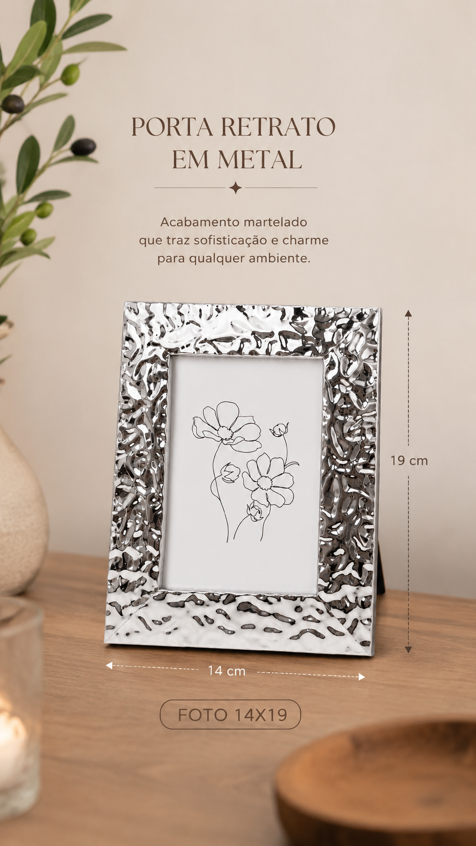 Porta-Retrato Prata Texturizado 13x18 cm