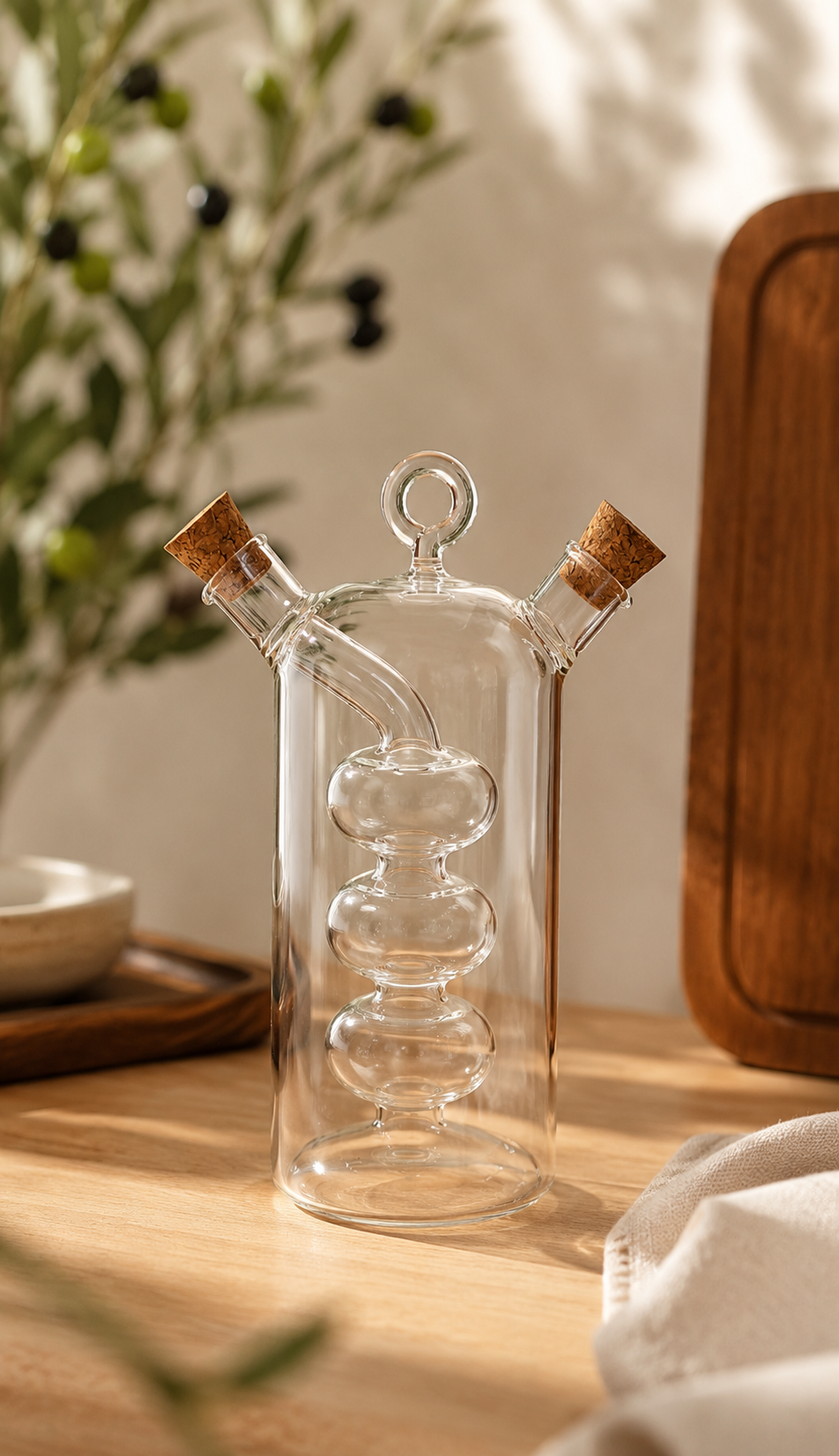 Galheteiro de Vidro 2 em 1 para Azeite e Vinagre com Design Moderno