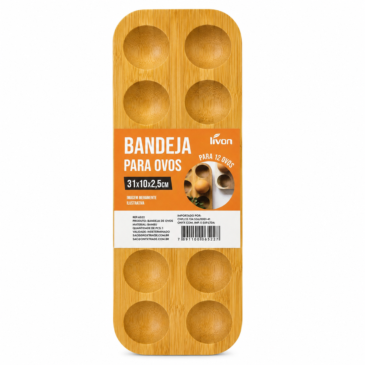 Bandeja Porta Ovos em Bambu para 12 Ovos – Organizador de Geladeira 31x10x2,5 cm