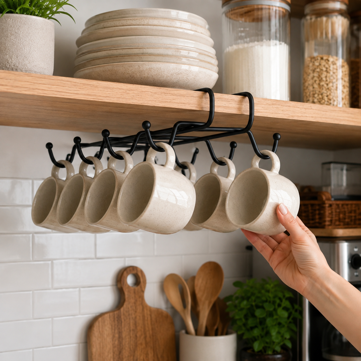 Suporte Organizador para Xícaras de Armário – Preto