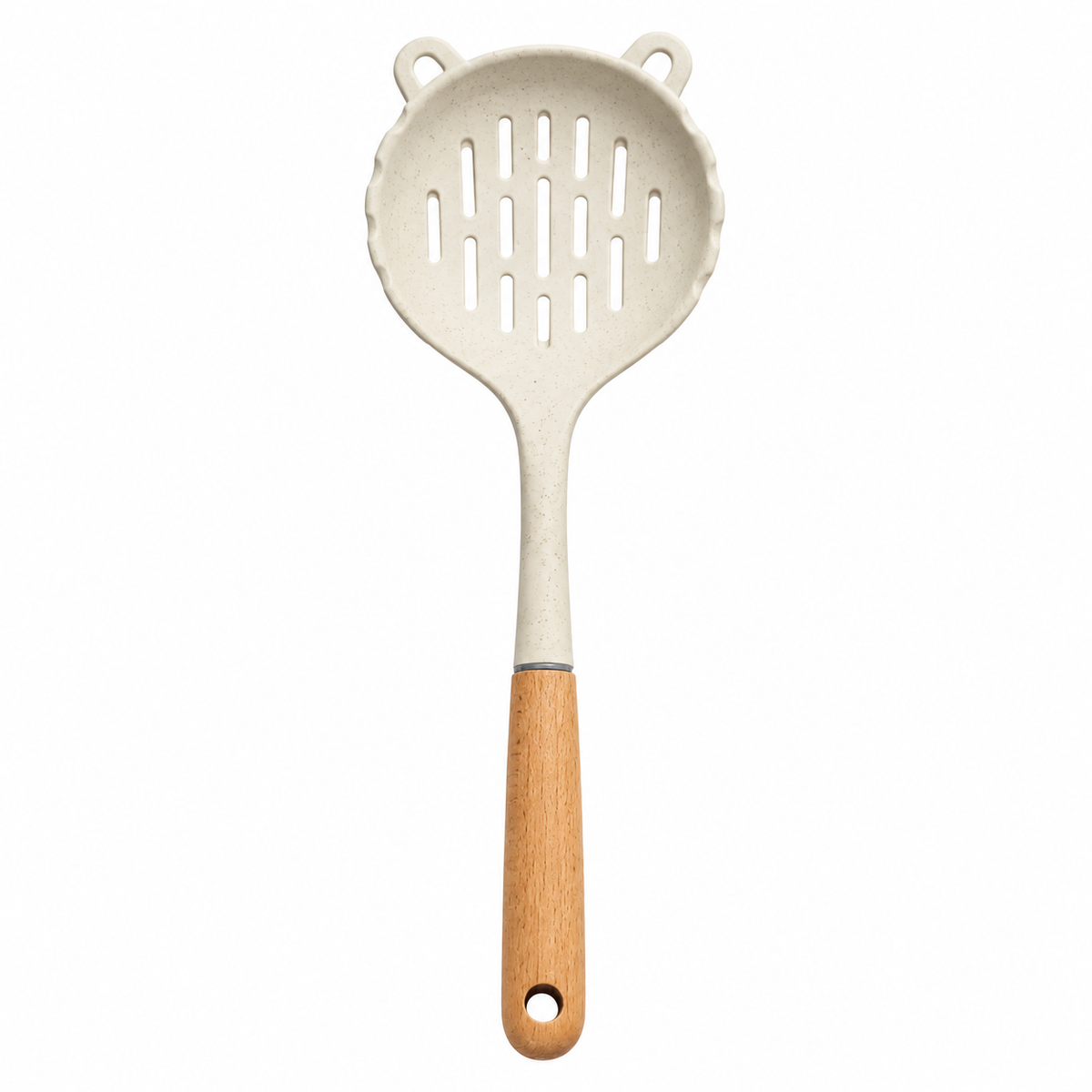 Escumadeira Vazada de Silicone com Cabo de Madeira – Resistente ao Calor