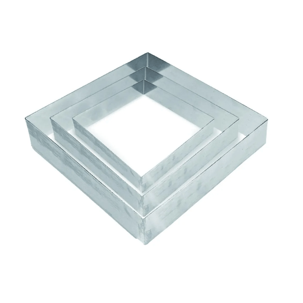 Jogo de Aros Quadrados para Bolo em Aço Inox – 3 Peças