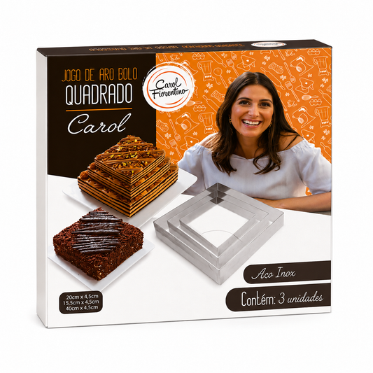 Jogo de Aros Quadrados para Bolo em Aço Inox – 3 Peças