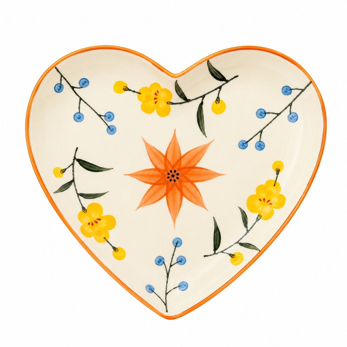 Prato de Sobremesa Coração Floral em Cerâmica 19cm