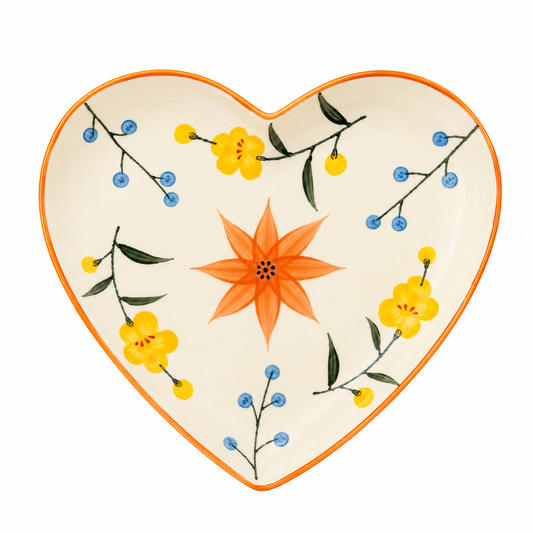 Prato de Sobremesa Coração Floral em Cerâmica 19cm
