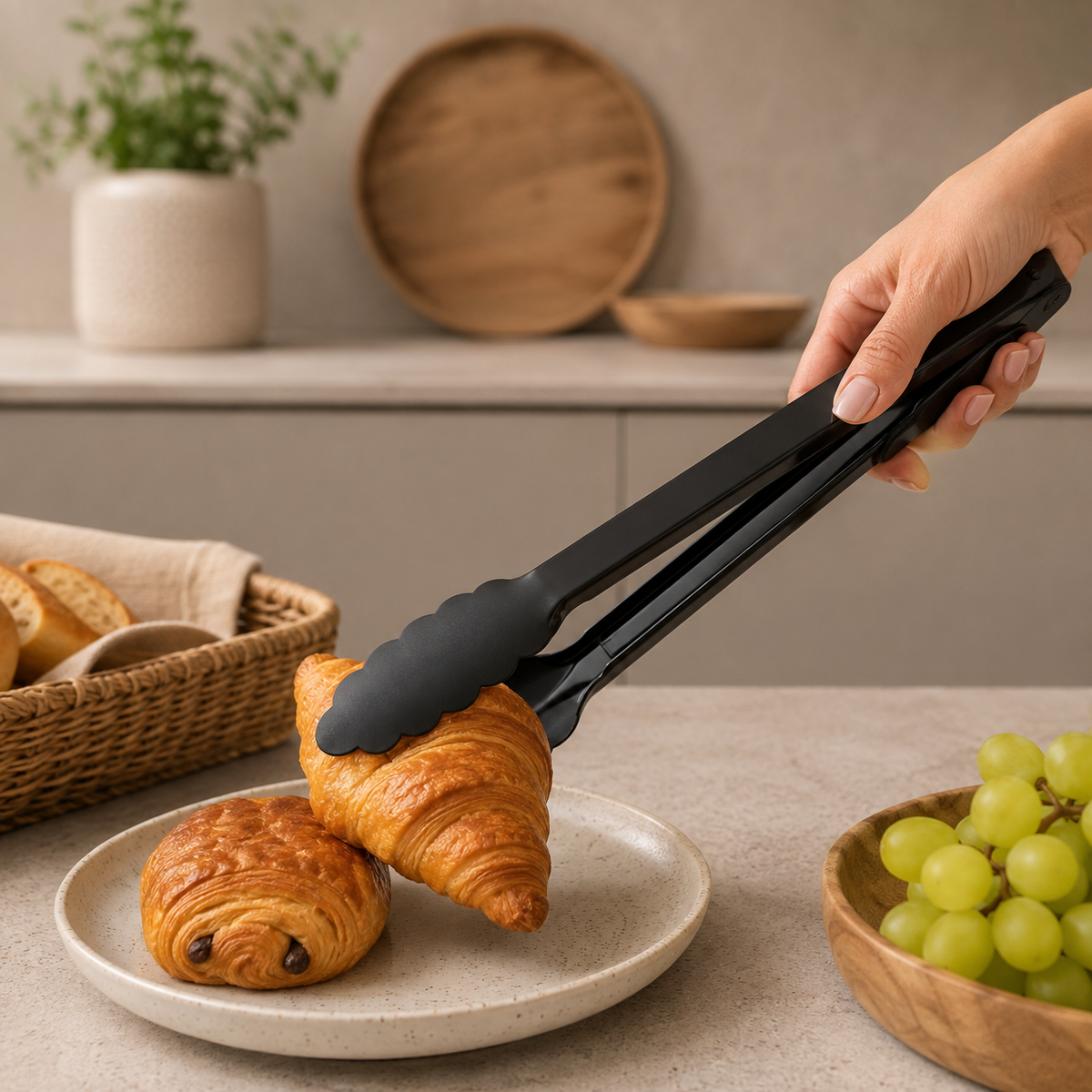 Pegador de Alimentos em Aço Inox Preto – Multiuso para Cozinha