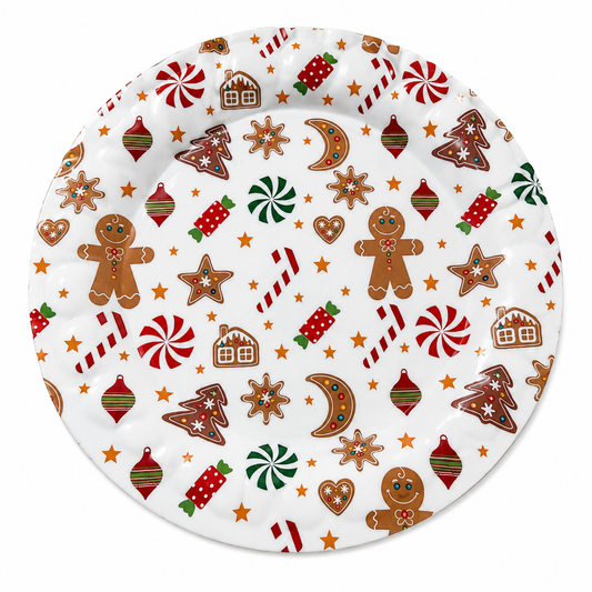 Prato Redondo de Melamina Natalino 32 cm – Estampa Biscoitos